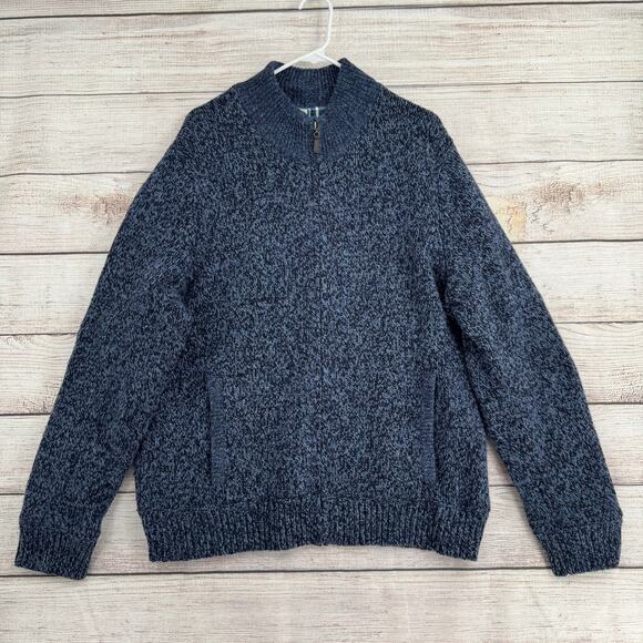L.L. Bean Full Zip Flannel Lined Ragg Wool Sweater Mens Large Heathered Blue - Picture 1 of 11